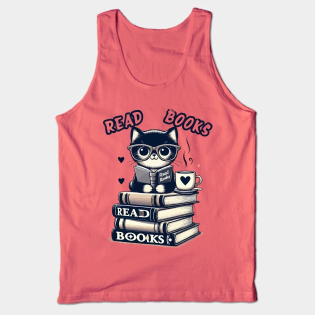 Funny cat Read Books book lovers cat lovers Tank Top by WOLVES STORE